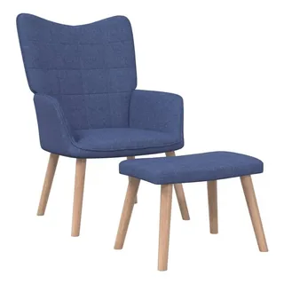 vidaXL Relaxsessel mit Hocker Blau Stoff