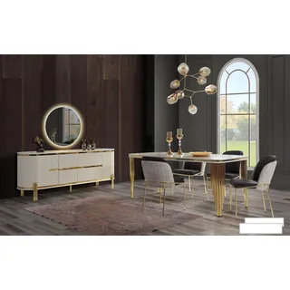 Metall Möbel Esszimmer Garnitur Tisch Stuhl Set kommode Essgarnitur Stühle 6tlg. - Weiß