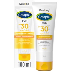 CETAPHIL SUN Liposomale Sonnenlotion SPF 30, 100ml, Dermatologischer Sonnenschutz für trockene, empfindliche Haut, Sofortiger & hochwirksamer UVA- & UVB-Schutz, Extra wasserresistent, Ohne Duftstoffe