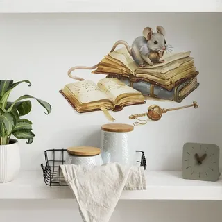 COVPAW Wandtattoo Maus Bücher lesen Wandaufkleber Kinderzimmer Wohnzimmer Kleine Mäuser Schlafzimmer Flur Küche Büro Wandsticker Wanddeko Babyzimmer (Maus Buch)