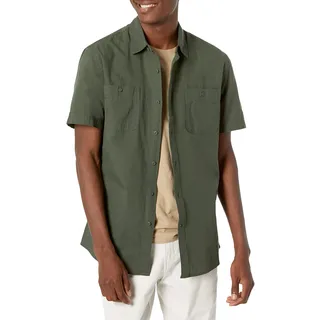 Amazon Essentials Chambray-Hemd für Herren, Normale Passform, kurzärmelig, Olivgrün, Größe XXL