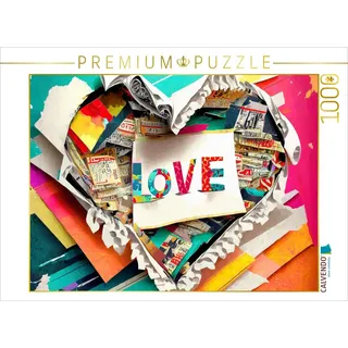 Calvendo Bunter Design Hintergrund mit Herz und Text LOVE | Foto-Puzzle für glückliche Stunden