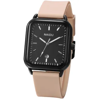 Silverora Damenuhren Herrenuhren Silikon Rechteckige: Datum Kalender Analoge Quarz Uhren Damen Herren Eckige Jelly Silikonarmband Sportuhr mit Balkenskala Geschenke für Frauen Männer Khaki