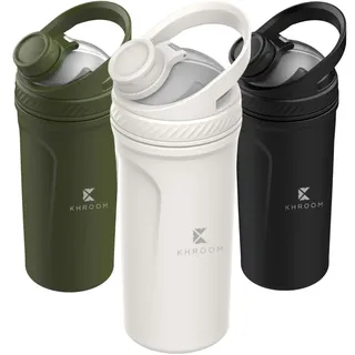 Khroom Edelstahl Eiweiß Shaker 700ml | Protein Shaker | Intelligenter Sieb für Smoothies | Edelstahlbecher Metall Shaker (Weiß)