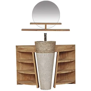 Teako Design Badmöbel Set Laxa Massivholz Teak Marmor Waschbecken 90cm