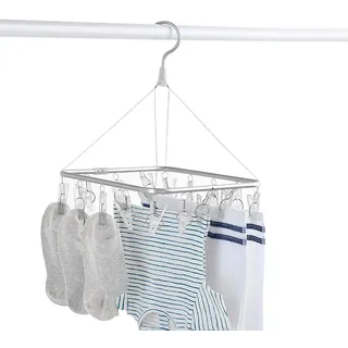 Avilia Wäscheständer zum Aufhängen mit 16 quadratischen Klammern, ideal für den Innen- und Außenbereich, aus Kunststoff und Aluminium, 28,5 x 28 x 39 cm