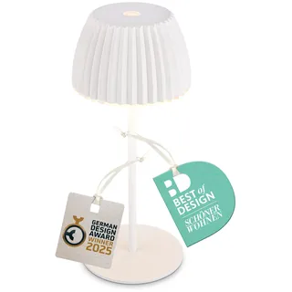 Briloner - Riffle Mini LED Tischlampe kabellos IP44 mit Lichtkante, Touchdimmer, Akku tauschbar, Nachttischlampe, Leselampe, LED Lampe, Akku Lampe, German Design Award Winner 2025, 8,5x20 cm, Weiß