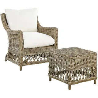 Beliani Gartensessel Baumwolle 66 x 78 x 70 cm Beige/Weiß mit Hocker