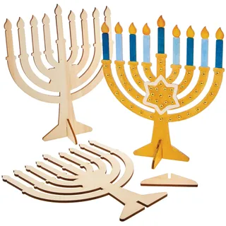 Baker Ross FX937 Holz-Menorah-Dekorationen - Packung mit 3, Religiöse Erziehungs-Kunsthandwerkssets für Kinder