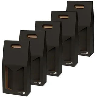 5X Geschenkbox Verkauf Schwarz Für 2 Flaschen Wein Öl Mit Fenster