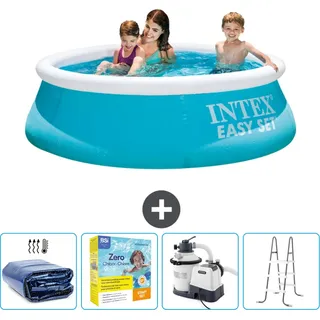 Intex runder aufblasbarer Easy Set-Pool – 183 x 51 cm – Blau – im Lieferumfang enthalten Sonnensegel - Wartungspaket - Filterpumpe für Schwimmbad - Leiter - Blau