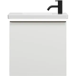 burgbad Eqio Keramik-Waschtisch inklusive Waschtischunterschrank mit LED-Beleuchtung, 530x315x540mm, SFPQ053F2009C0001G0252, Farbe: Weiß Hochglanz / Weiß Hochglanz, Griffleiste Schwarz Matt G0252