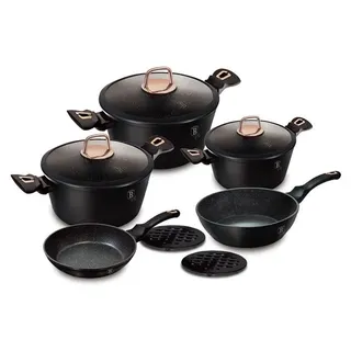 BERLINGERHAUS Black Rose Collection 10-teiliges Tafelservice mit Marmor-Finish BH-8168 - Schwarz