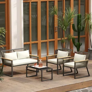 Outsunny Polyrattan Gartenmöbel Set 4 Personen wetterfest Balkonmöbel-Set - Grau