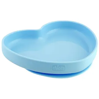 Chicco Herzförmiger Teller mit Saugnapf für Kinder, Silikon-Essens-Teller, weich und widerstandsfähig, spülmaschinenfest, mikrowellengeeignet, ab 12 Monaten, hellblau