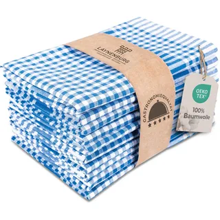 LAYNENBURG 10er-Set Premium Geschirrtücher kariert - 100% Baumwolle - 45x65 cm & Aufhänger - Oeko TEX Standard 100 - Küchentücher fusselfrei & modern - Vintage Küchenhandtücher (Blau)