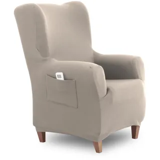 Textilhome Ohrensessel Bezug 1-Sitzer Jacquard Stretchhusse für Ohrensessel, Elastischer Ohrensesselbezug & Überzug, Sesselschoner Waschbar, Beige 70–100 cm