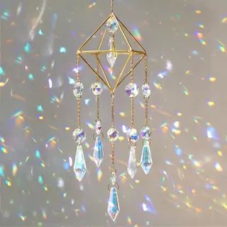 DEMIUKO Sonnenfänger Kristall Fenster Hängend Windspiel Eiszapfen Kristall Anhänger Raute Modern Deko Sonnenfänger Lichtspiel Prisma Lichtfänger Suncatcher für Garten Fensterdeko Weihnachts Geschenk