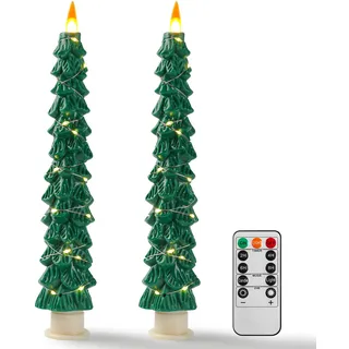 Weihnachtsbaumkerzen Umgeben von Lichterketten, LED flammenlose Kerzenlichter mit Fernbedienung Timing-Funktion Grün