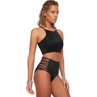 TRENDYOL Damen Biomierte Hohe Taille Sechs Bikini Bottoms, Schwarz, 36 EU
