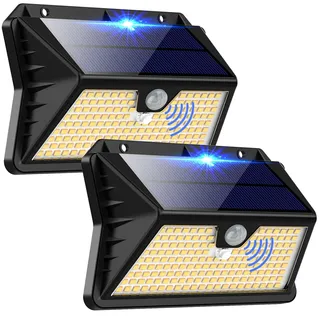 OUILA Solarlampen für Außen, 3 Modi LED Solar mit Bewegungsmelder, 185 LED Solarleuchten Lampe Outdoor IP65 Wasserdichte Wandleuchte für Garten, Hof, Stufen, Deck, Haustüren, Garage(2 Stück Warmweiß
