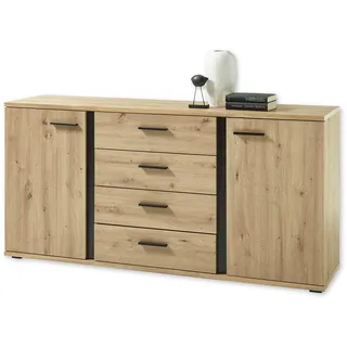 Die Möbelfundgrube Sideboard in Artisan Eiche Optik, Schwarz - Moderne Kommode mit Schubladen für Ihr Wohnzimmer - 170 x 84 x 40 cm (B/H/T)