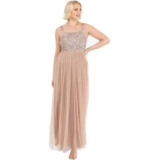 Maya Deluxe Damen Maxikleid Mit Breiten Trägern, Ärmellos, Quadratischer Ausschnitt, Verziert Für Hochzeit, Gast, Abschlussball Bridesmaid Dress, Taupe Blush, 42 EU