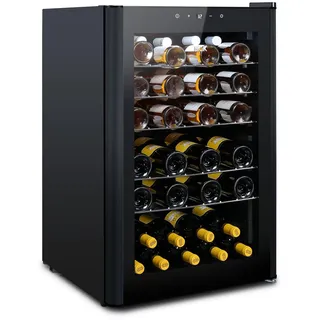 HCK 115 Liter Weinkühlschrank für 48 Flaschen, 4-22°C Weinkühlschränke Flaschenkühlschrank, Getränkekühlschrank mit Glastür, Geräuscharmer Weinschrank, Frostfreie Glastür, Vollglas-Touchpanel, Schwarz