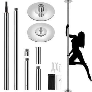 Yaheetech Tanzstange 45 mm, Pole Dance Stange 225 bis 274,5 cm Höhenverstellbar, Strip Stange Statisch oder Spinning Silbern