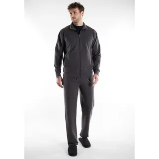 Loungeanzug BUGATTI "Bologna", Herren, Gr. 64/66, grau, Web, Obermaterial: 51% Polyester, 46% Baumwolle, 3% Elasthan, bequem lang, ohne Ausschnitt, Homewear-Sets Loungeanzug, Langarm, lange Hose, mit Seitentaschen, mit Reißverschluss, bequem