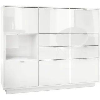Vladon Highboard Metro Einsatz in Weiß Hochglanz , Holzwerkstoff , 153x123x37 cm , Kleinmöbel, Kommoden, Highboards