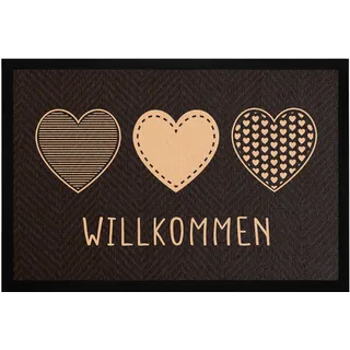 MoonWorks® Fußmatte Willkommen Motiv Herzen Türmatte Deko Haustür Eingang rutschfest & waschbar Beige-schwarz 60x40cm