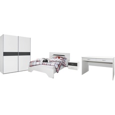 Bild Noosa Set 4-teilig, Weiß / Grau Metallic, bestehend aus Drehtürenschrank Bett Nachttisch Schreibtisch