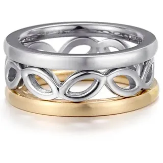 Ring-Set KINGKA "Leaves Trio" Gr. 60, gold (edelstahlfarben, gelbgoldfarben), Fingerringe, Damen, 60, Edelstahl, 8,8mm, Ring-Set