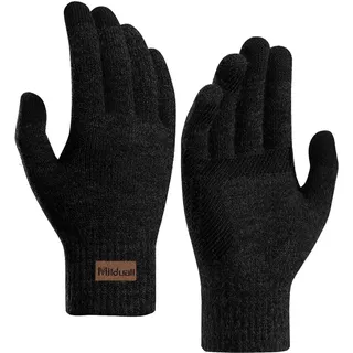 Milduall Strickhandschuhe Touchscreen, Fingerhandschuhe Winterhandschuhe Handschuhe Fäustlinge | Rutschfest und Verdickt | Ideal für Damen Herren Radfahren Outdoor, Hellschwarz