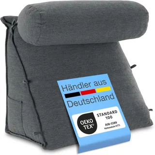 Eloneo Rückenkissen mit Nackenrolle für Bett & Sofa, 55x50x30cm, waschbarer Bezug Kissen 1 St Anthracite