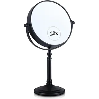 20X Vergrößerung Kosmetikspiegel mit Ständer - Doppelseitiger Schminkspiegel, 20-Fach und 1-Fach Vergrößerungsspiegel fürs Bad, Makeup Mirror - 30cm x 15cm (Schwarz)