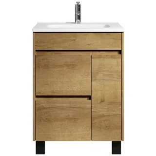 Badezimmer Badmöbel Set Salzburg 60cm Eiche - Unterschrank Schrank Waschbecken W