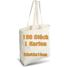 Cottonbagjoe Einkaufstaschen | 38x42x10 cm | Seiten und Bodenfalte | mit langen Henkeln | Jutebeutel | Baumwolltaschen zum Bemalen, Bedrucken | DIY