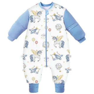 Chilsuessy - Baby Winter Schlafsack mit Füßen und abnehmbar Langarm Pyjamas aus Bio Baumwolle für Kinder von 1 bis 6 Jahren, 2,5 Tog/Einhorn, S/Baby Höhe 80-90cm
