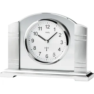 AMS 5142 Tischuhr Funk silbern Metall gebürstet mit Glas Funktischuhr - Silber