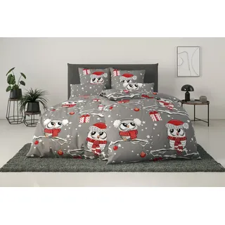 MY HOME Bettwäsche »Janina in Gr. 135x200 oder 155x220 cm« 2 tlg. 100% Baumwolle, viele Winterdesigns: Patchwork, Schneemann, Eule, Bär, blau