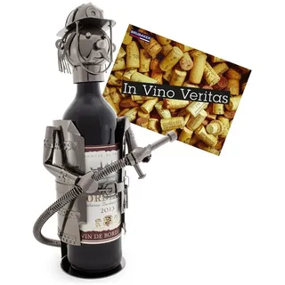 Brubaker Flaschenhalter Feuerwehrmann Metall Skulptur mit Geschenkkarte