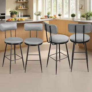 Barhocker, 4er Set, Barstühle, Küchenstühle mit Rückenlehne und Fußstütze, Industrie-Design, Metallgestell, Einfache Montage, Sitzhöhe 65 cm, PU, Dunkelgrau (4, Dunkelgrau) - Dunkelgrau