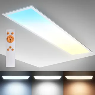 B.K.Licht - Deckenlampe mit Fernbedienung, dimmbar, ultraflach, LED Panel, LED Deckenleuchte, LED Lampe, Wohnzimmerlampe, Schlafzimmerlampe, Küchenlampe, 100x25x6,3 cm, Weiß