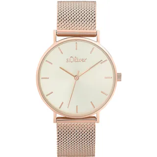 s.Oliver Damen Uhr Armbanduhr Damenuhr, Edelstahlgehäuse Milanaiseband - Gold