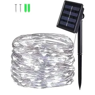 BOLWEO Solar Lichterkette Aussen,5M 50LED Solar Lichterkette Kupferdraht 8 Modi Timer Wetterfest für Gartendeko,Terrasse,Patio Zaun Camping Draußen Hochzeit Kaltweiß