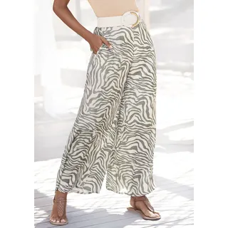 Webhose LASCANA, Damen, Gr. 38, N-Gr, grün (khaki, beige bedruckt), Satin, Obermaterial: 100% Polyester, bedruckt, figurumspielend bodenlang, Hosen Webhose, aus Satin mit Animaldruck, luftige Stoffhose mit Taschen, Strandhose, Topseller
