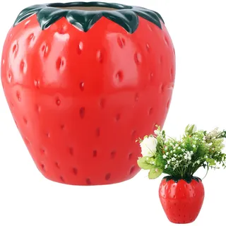Focenat Erdbeer Vase Rot, Keramik Vase, Blumenvase Wohnzimmer, Aesthetic vase für Dekoration, Erdbeervase Keramik mit Rillen für Schlafzimmer Esstisch Tischdeko Büro Dekor, 15x15CM