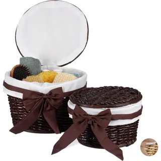 Relaxdays Aufbewahrungskorb Badkörbchen Set 2 x 31 x 31 x 22 cm Braun